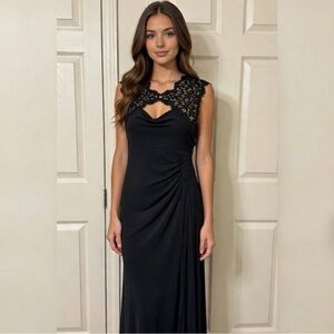 NWT Gorgeous Alex Evenings Black Backless Lace Formal Floor Length Gown - 12P